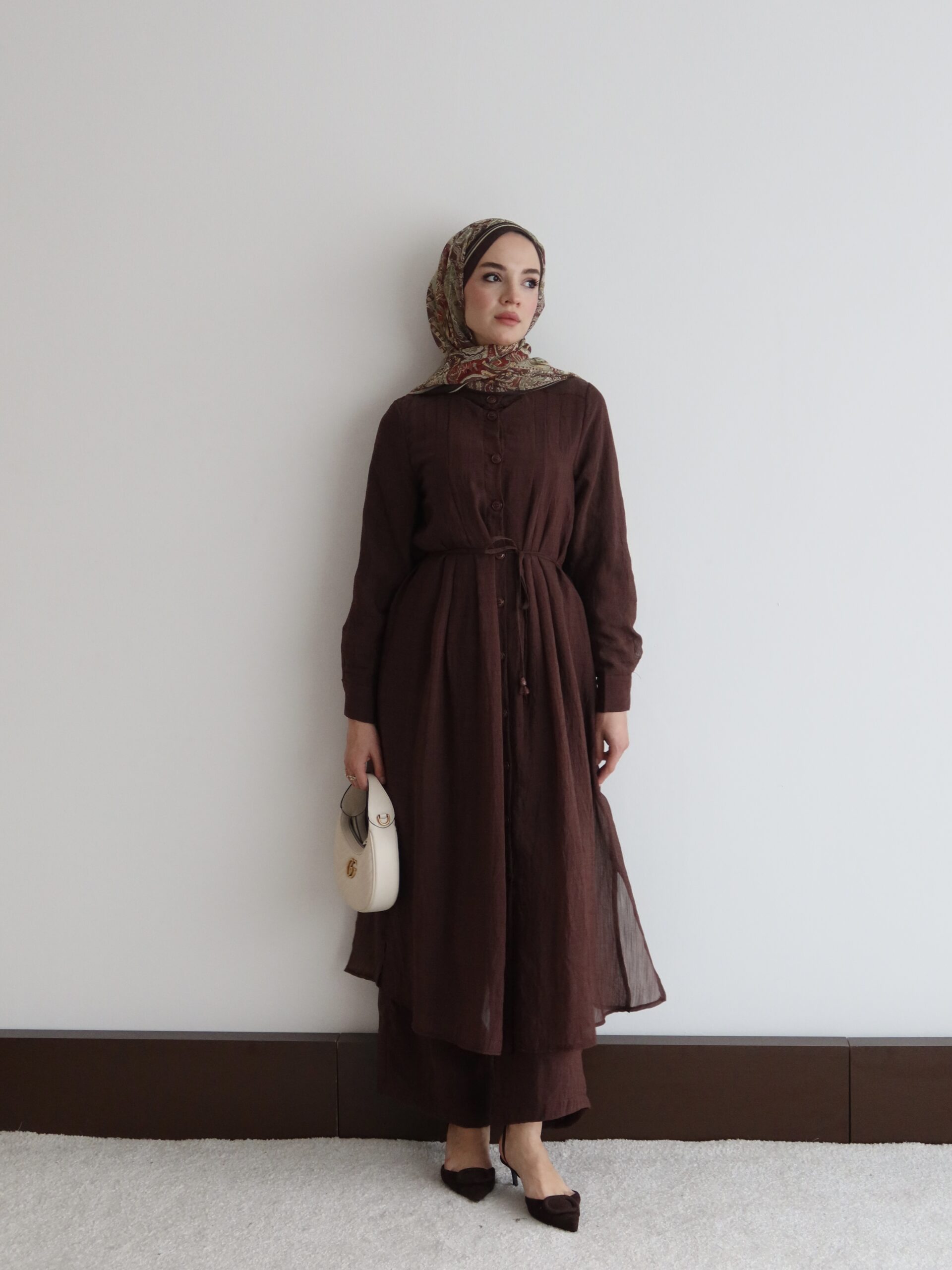 Pili Detaylı ve Kuşaklı Hardal Tunik Pantolon Takım - Görsel 22