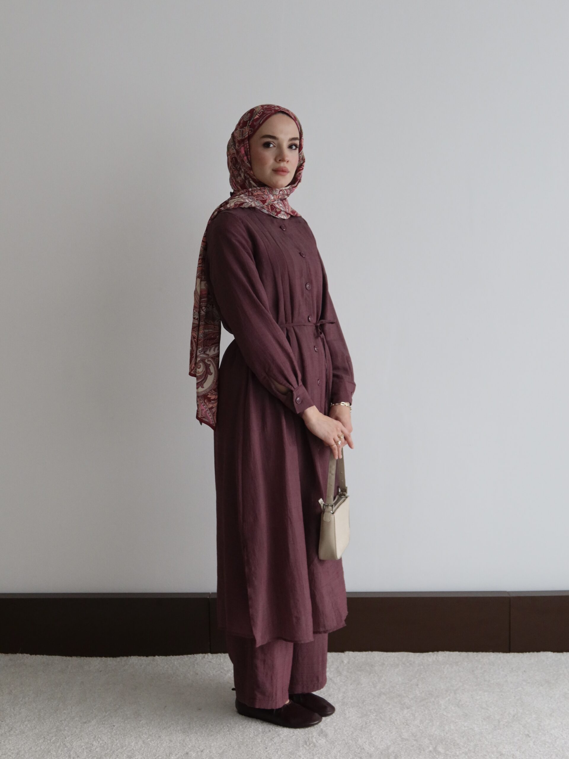 Pili Detaylı ve Kuşaklı Hardal Tunik Pantolon Takım - Görsel 20