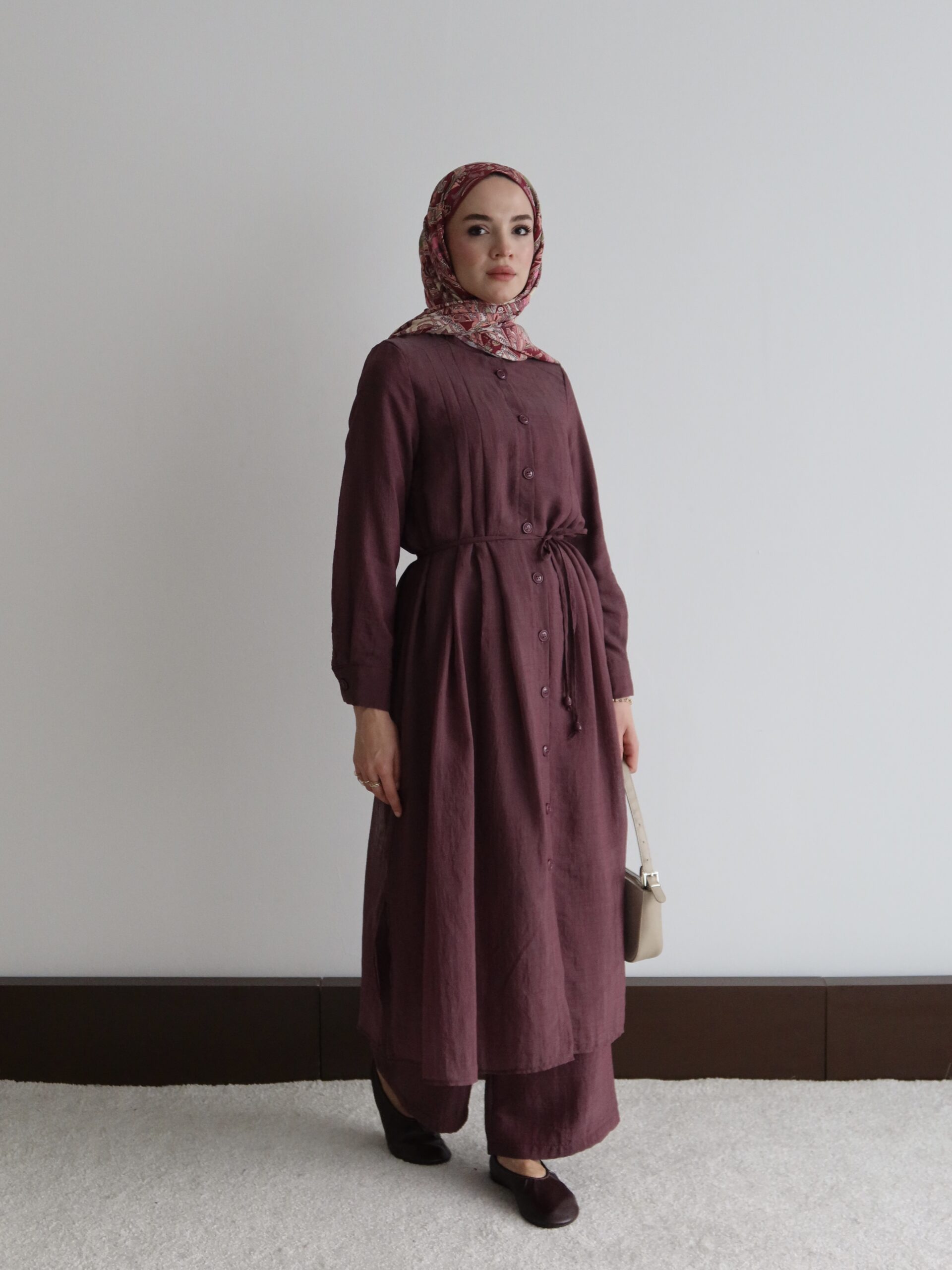 Pili Detaylı ve Kuşaklı Hardal Tunik Pantolon Takım - Görsel 16