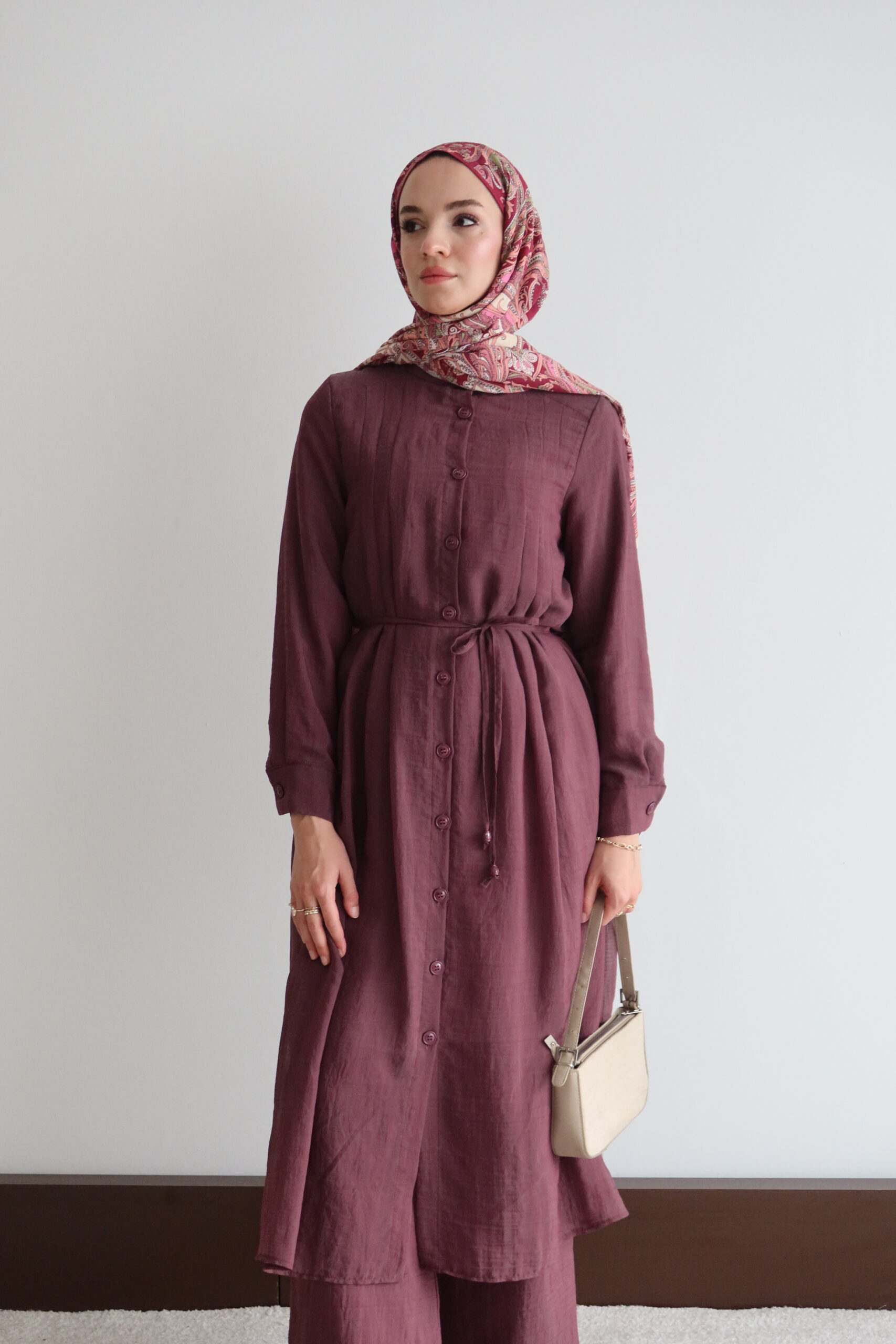 Pili Detaylı ve Kuşaklı Hardal Tunik Pantolon Takım - Görsel 15