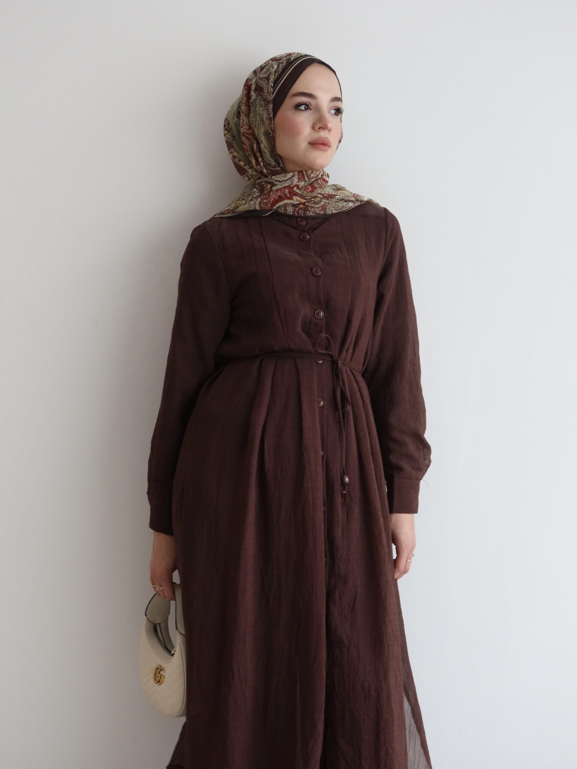 Pili Detaylı ve Kuşaklı Hardal Tunik Pantolon Takım - Görsel 13