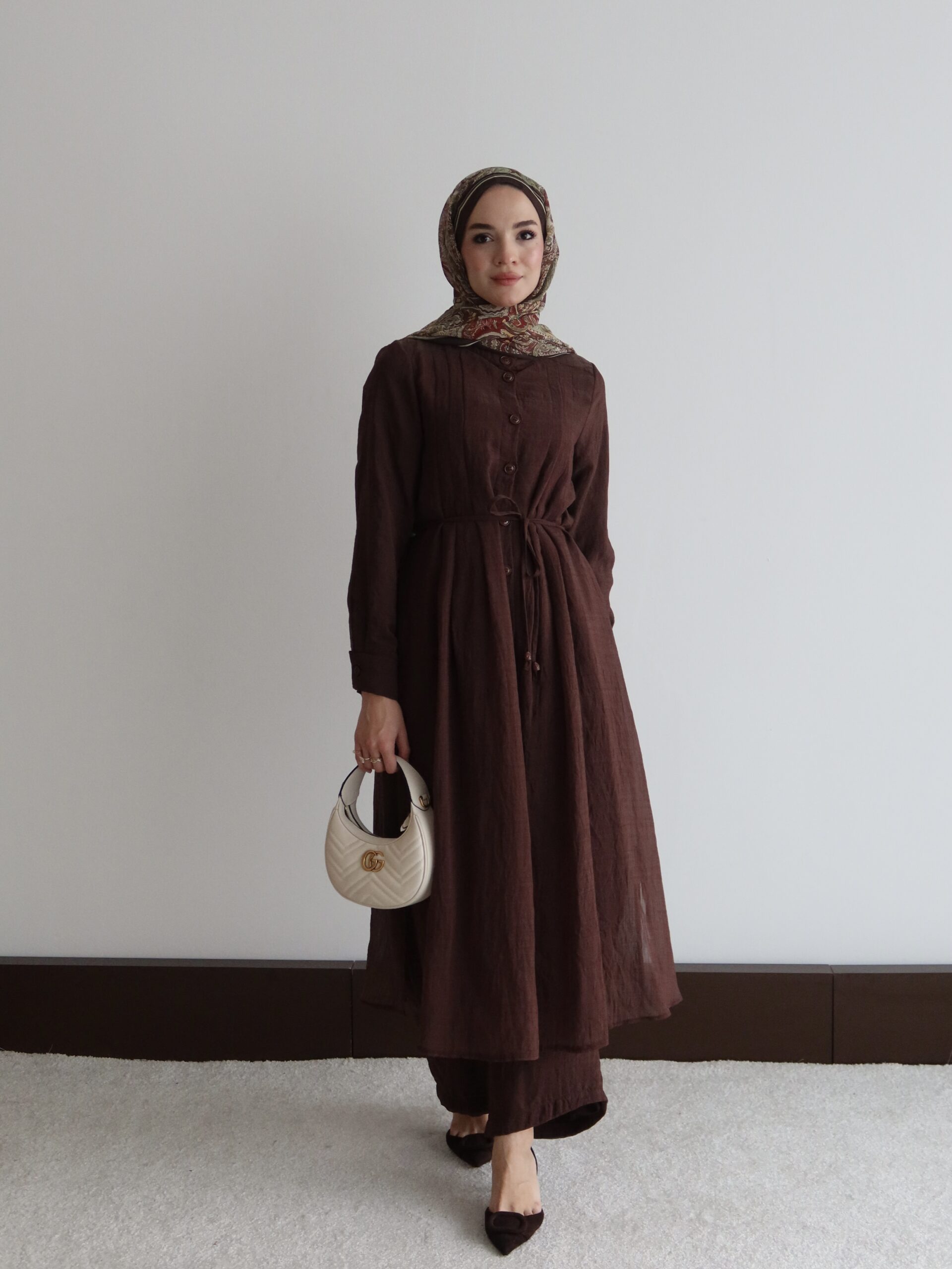 Pili Detaylı ve Kuşaklı Hardal Tunik Pantolon Takım - Görsel 12
