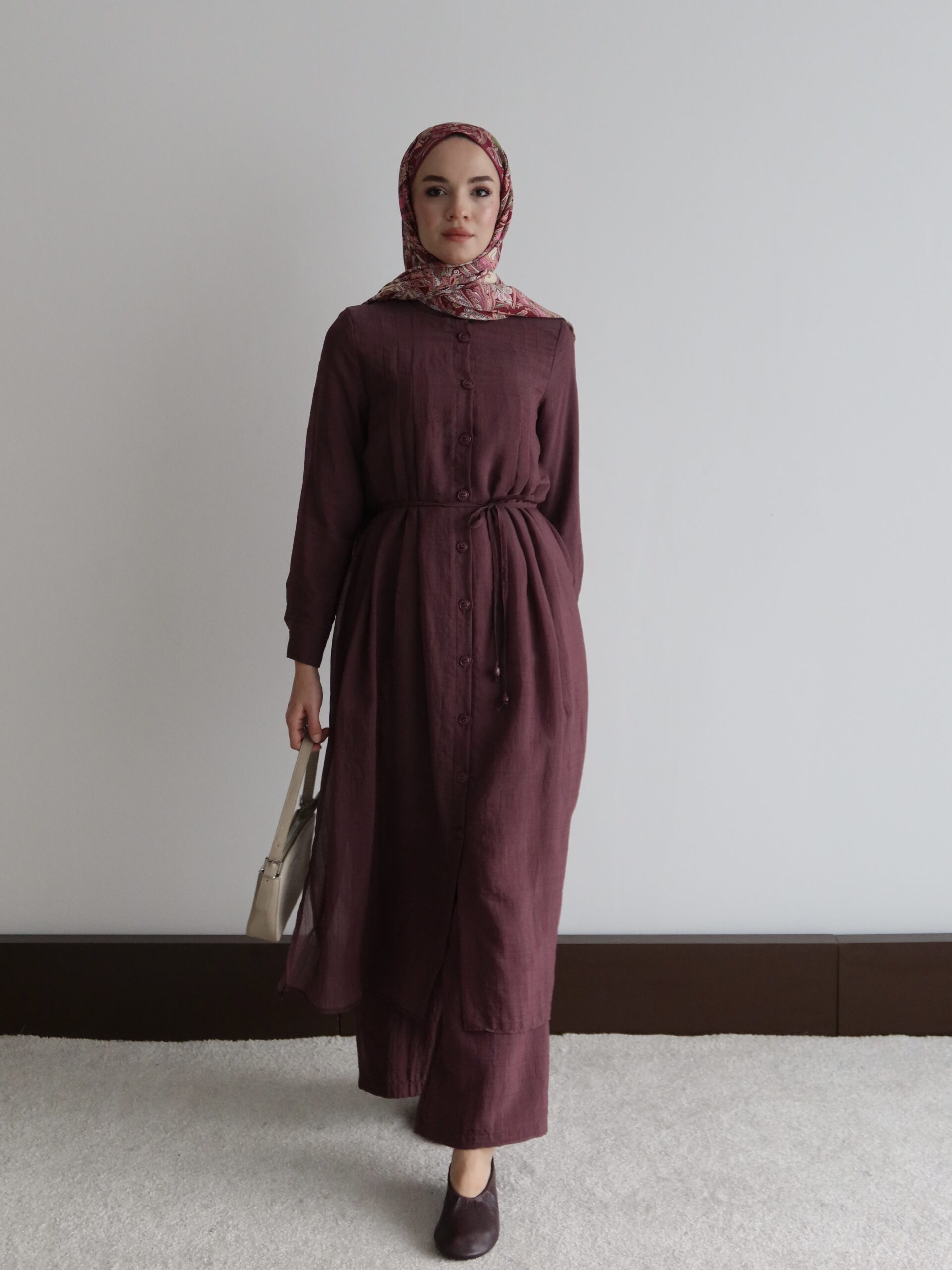 Pili Detaylı ve Kuşaklı Hardal Tunik Pantolon Takım - Görsel 4