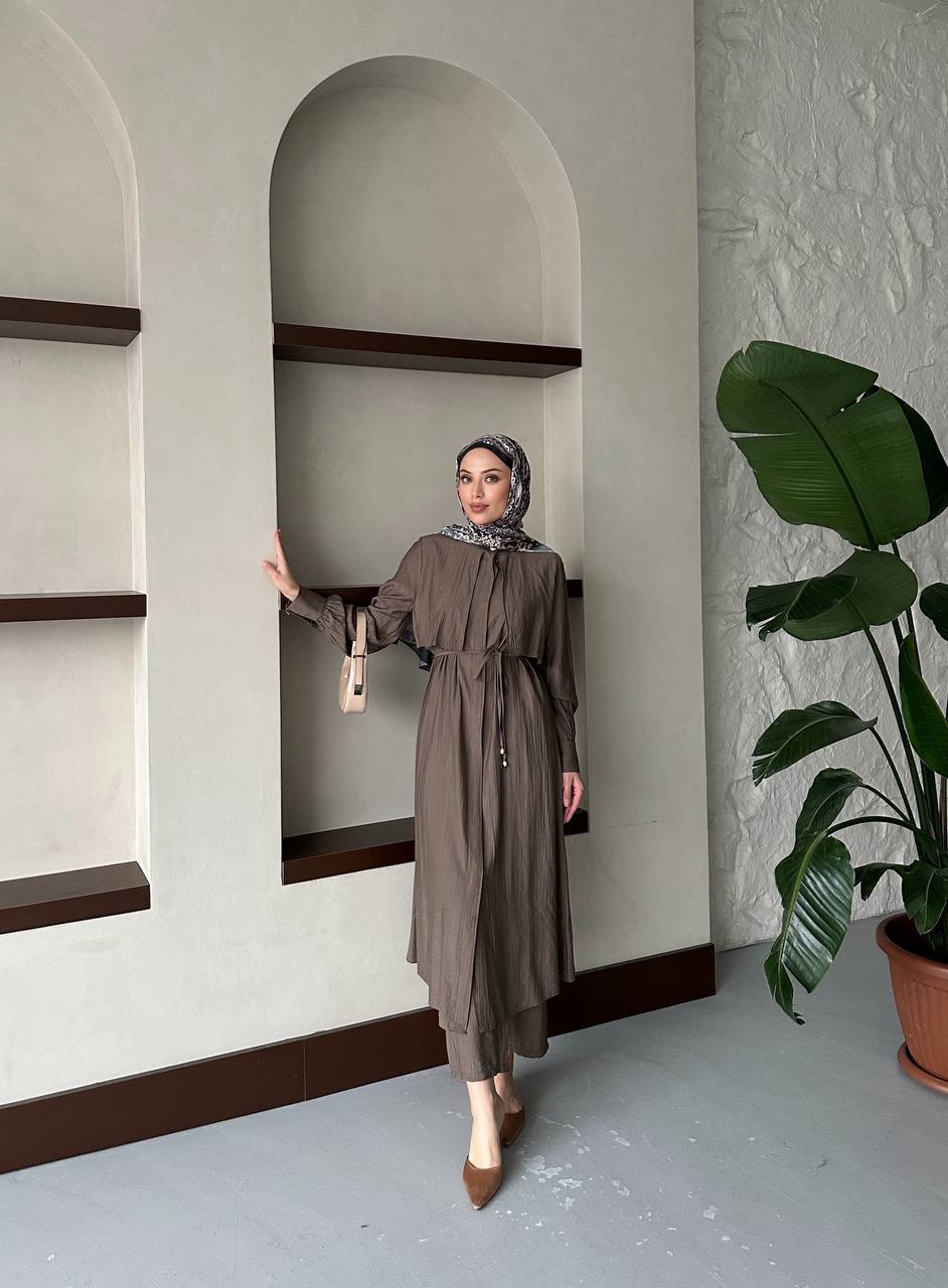 Pili Detaylı ve Belden Bağlamalı Lacivert Tunik - Görsel 2