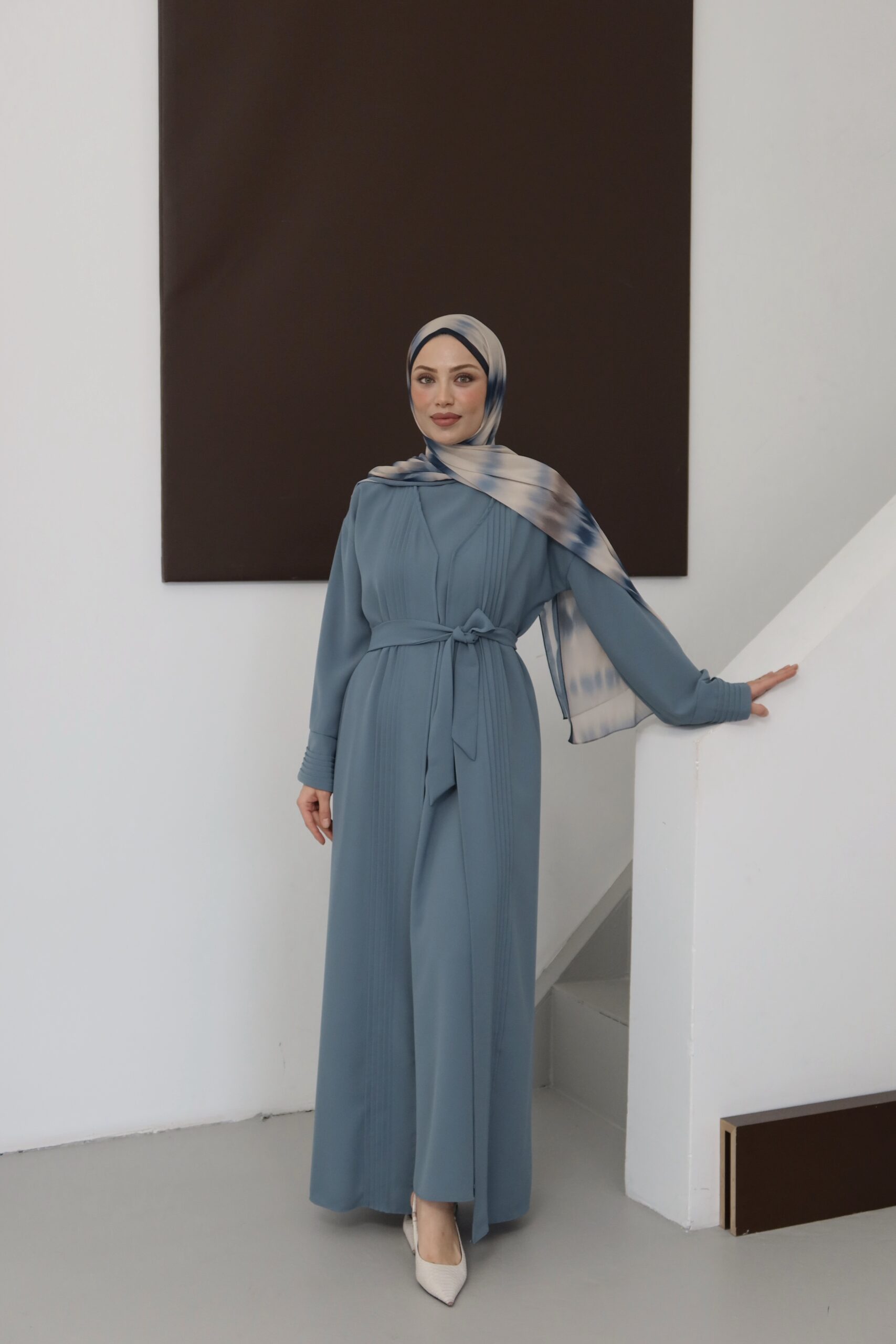 Pili Detaylı ve Kuşaklı Mürdüm Abiye Elbise - Görsel 6